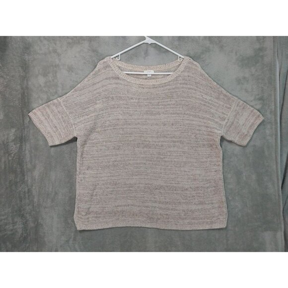 Pure J Jill Sweater Womens Large Beige Linen Blend Pullover Short Sleeve Sheer - Picture 1 of 8